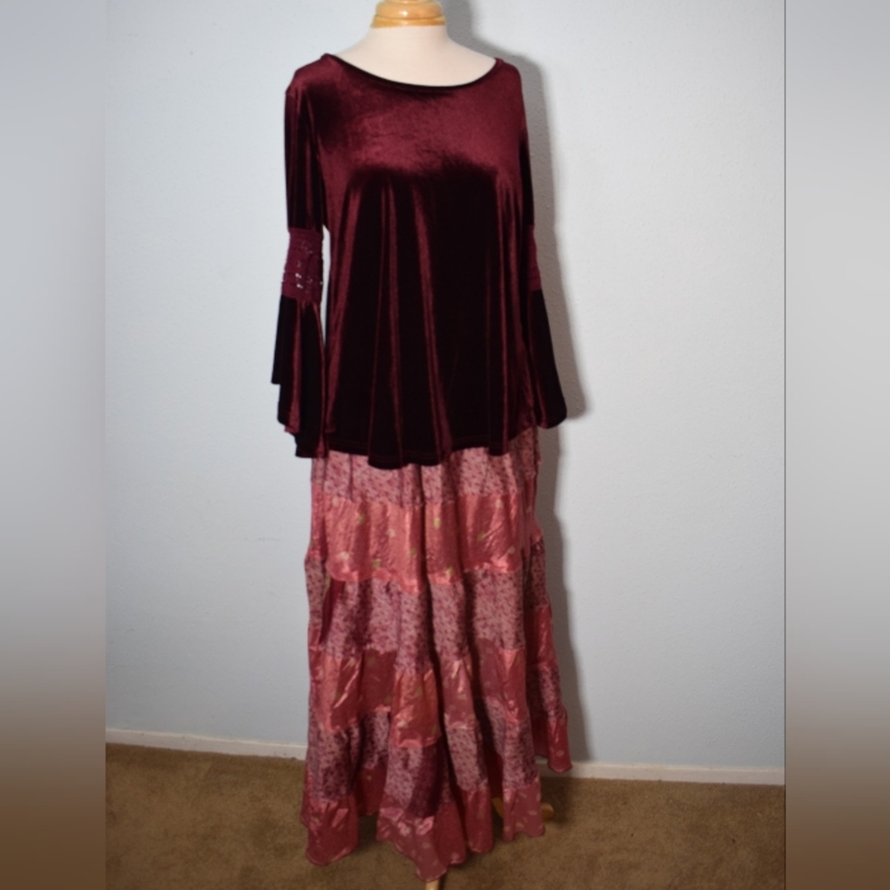 Patchwork Tiered Silk-Effect Maxi Skirt From Para… - image 2